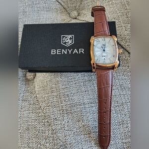 Benyar Gold Watch with Brown Leather Strap
